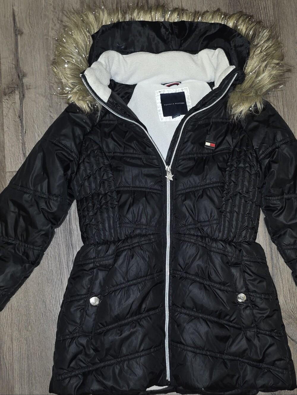 Tommy Hilfiger Black Quilted Puffer with Faux Fur Hood Trim